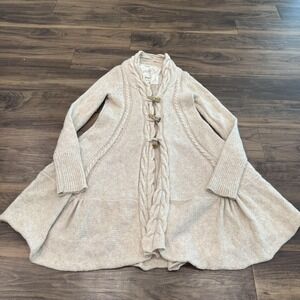 Angel Of The North Cardigan Sweater Womens Small Beige Cable Knit Toggle Front